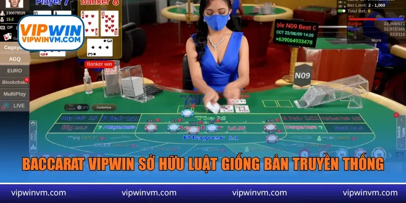 Baccarat Vipwin sở hữu luật giống bản truyền thống